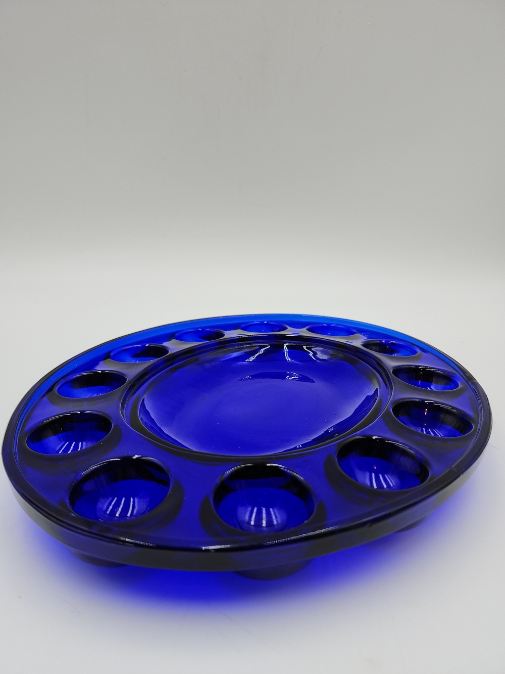Vintage Hen On Nest Deviled Egg Platter 12" Colbalt Blue Glass Serving Tray